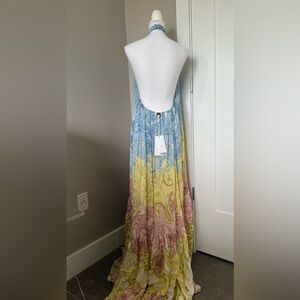 HEMANT & NANDITA Blue and Cream Maxi Dress